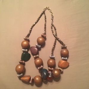 Antique Wooden Double Stringed Necklace